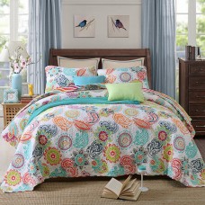 3Pcs Pastoral Style Cotton Bedding Set  Quilted Coverlet BedSpread Patchwork King Size