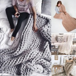 120x150cm Handmande Chunky Knit Blanket Thick Yarn Merino Throw Bed Sofa Decor