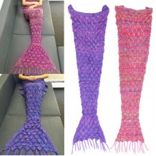 85x190cm Mermaid Tail Sofa Blanket Soft Warm Hand Crocheted Knitting Wool For Adult