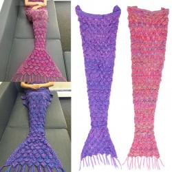 85x190cm Mermaid Tail Sofa Blanket Soft Warm Hand Crocheted Knitting Wool For Adult