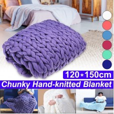 120*150cm Soft Warm Hand Chunky Knit Blanket Thick Yarn Wool Bulky Bed Spread Throw