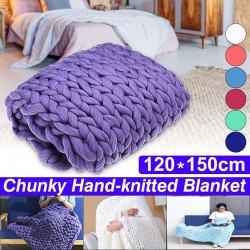 120*150cm Soft Warm Hand Chunky Knit Blanket Thick Yarn Wool Bulky Bed Spread Throw