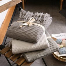 Knitted Wool Blanket Solid Color Waffle Embossed Blanket Nordic Decorative Blanket for Sofa Bed Throw Towell Cape Pink Blanket