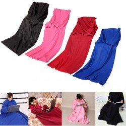 180cm Soft Fleece Wearable Blanket with Sleeves Cozy Wrap Warm Throw Travel Plush Fabric