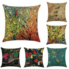 Home Decorative Bird Animal Pillows Cotton Linen 45x45cm Seat Back Cushions Bedding Pillowcase