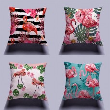 Flamingo Linen Throw Pillow Cover Pattern Watercolour Green Tropical Leaves Monstera Leaf Palm Aloha 18x18 Inches Home Decor Square Flax Pillowcase Cushion Cover for Couch Sofa