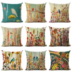 Flowers and Birds 45*45cm Cushion Cover Linen Throw Pillow Car Home Decoration Decorative Pillowcase