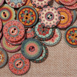 100Pcs Mix Indian Bohemian Wooden Buttons Colorful Washable Round Decorative Sewing Buttons