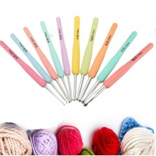 Set Of 10 Multi Colour Soft Grip Handle Aluminum Crochet Hooks Knitting Needles