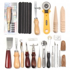 24 Pcs/Set Leather Craft Punch Tools Kit Hand Sewing Stitching Carving Work Saddle