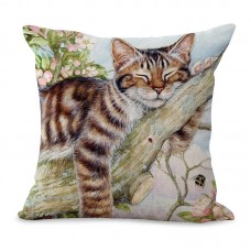 Oil Printing Style Floral Baby Cat Linen Cushion Cover Home Sofa Art Decor Throw Pillow Cover
