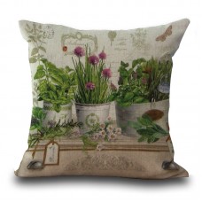 Flowers Plants Printed Decoration Cushion Cover Square Cotton Linen Pillowcase