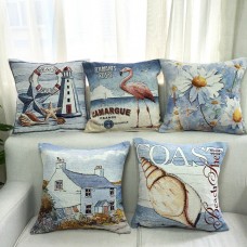 Vintage Mediterranean Style Beach Daisy Pattern Linen Cotton Cushion Cover Home Sofa Pillowcases