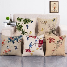 Ink Painting Flower Cotton Linen Cushion Cover Home Decro Sofa Car Pillow Cases
