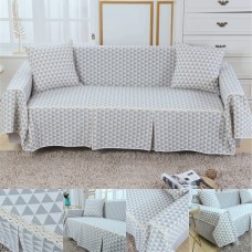 1/2/3 Seater Cotton Linen Sofa Cover Grey Blue Flower Printed Washable Fastness Sofa Seat Cover